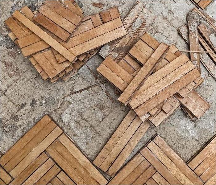 Broken up hardwood flooring